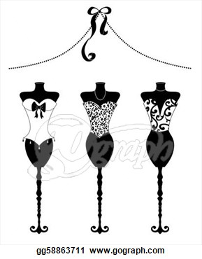 Clip Art   Chic Fashion Dress Forms With Bustiers Black And White