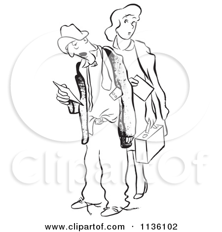 Clipart Of A Retro Vintage Tired Worker Man And Woman With Time Sheets    