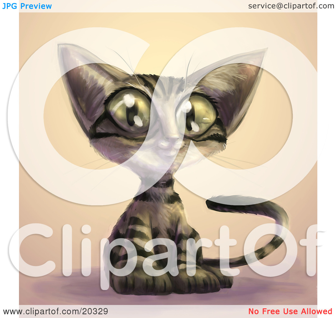Clipart Picture Of A Cute Brown Tabby Cat With Black Stripes And Big    