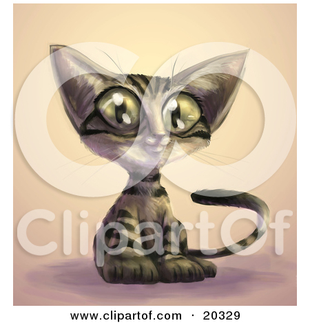 Cute Brown Tabby Cat With Black Stripes And Big Green Eyes S    By    