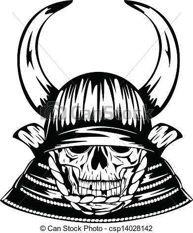 Eps Vector Of Skull In Samurai Helmet With Horns   Vector Illustration