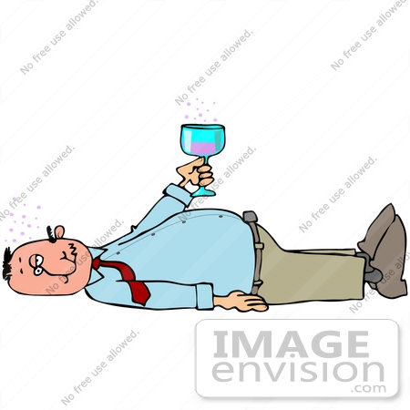 Man Holding Up Wine And Laying On His Back After Passing Out By Djart