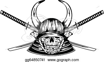 Samurai Helmet With Horns And Samurai Swords  Clipart Illustrations