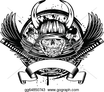 Skull In Samurai Helmet With Horns And Wings   Clipart Gg64850743