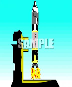 Space Rocket Lifting Off The Launch Pad   Royalty Free Clip Art Image