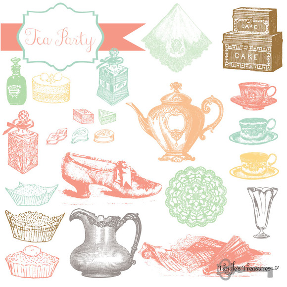 Tea Party Vintage Clipart   Brushes   Brushes On Creative Market