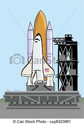 Vector Clip Art Of Space Shuttle At Launch Pad   Space Shuttle Sits On