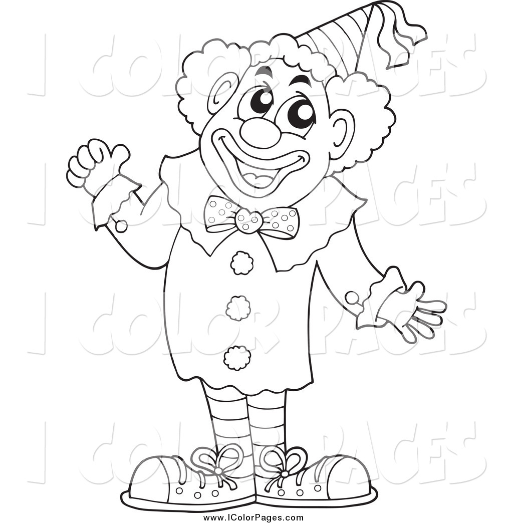 Vector Coloring Page Of A Black And White Circus Clown Holding A Thumb