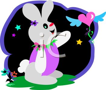 Whimsical Bunny With A Flying Heart   Royalty Free Clipart Picture