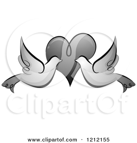 Whimsical Dove Couple Over A Heart   Royalty Free Vector Clipart By