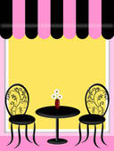 Bistro Restaurant With Awning Table And Chairs   Clipart Graphic