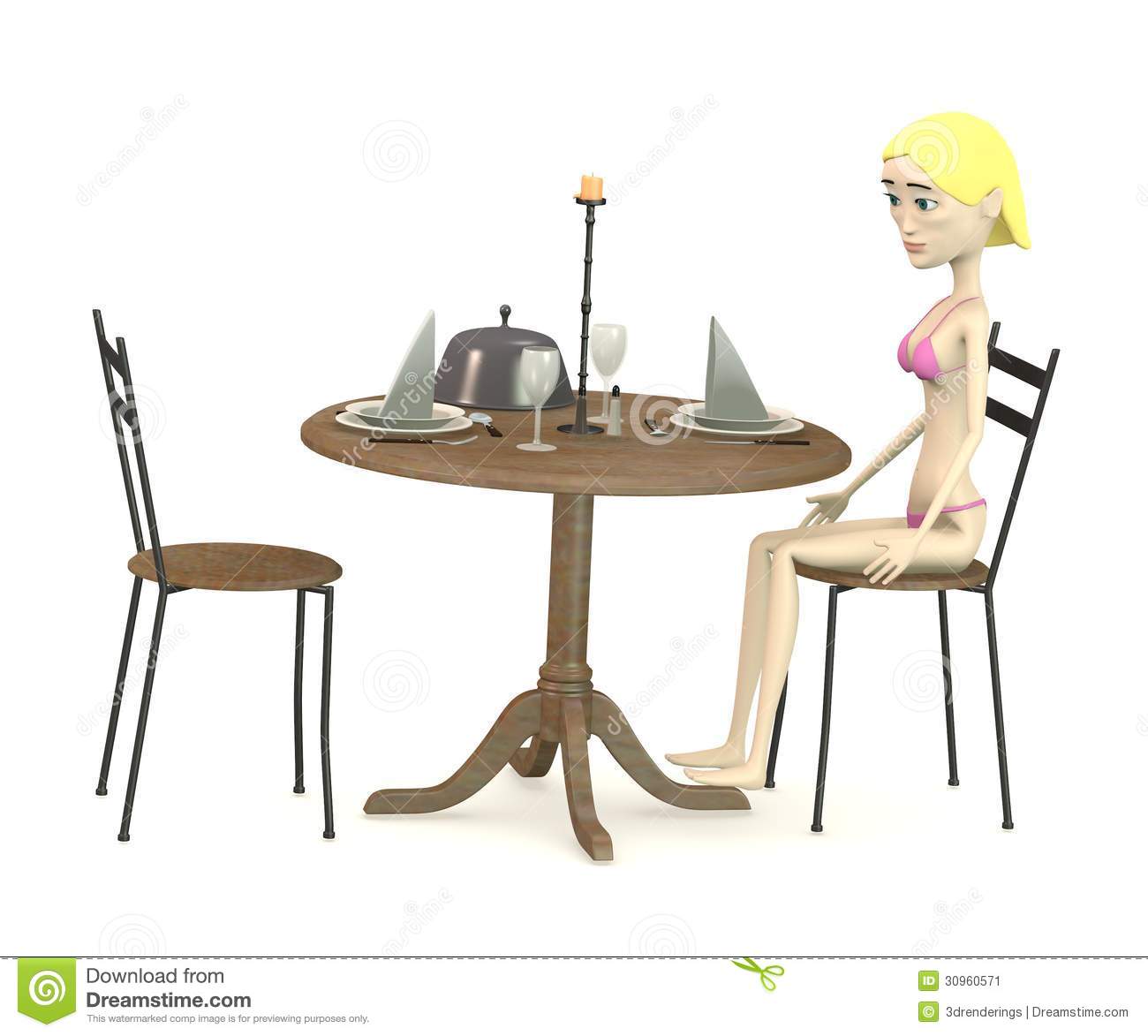 Cartoon Girl Sits On Restaurant Chair Stock Image   Image  30960571