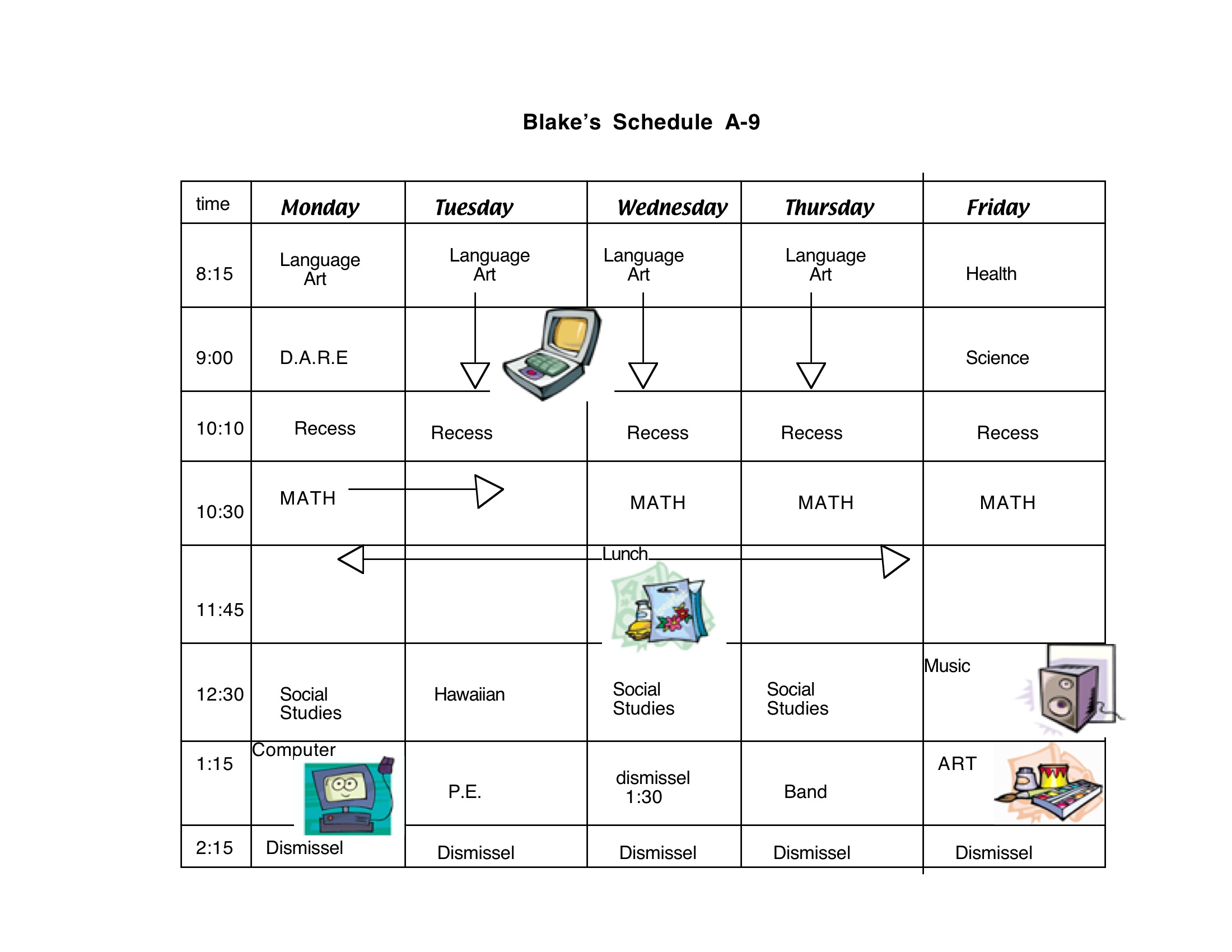 Class Schedule Then They Imported Clipart Images Into Their Schedule
