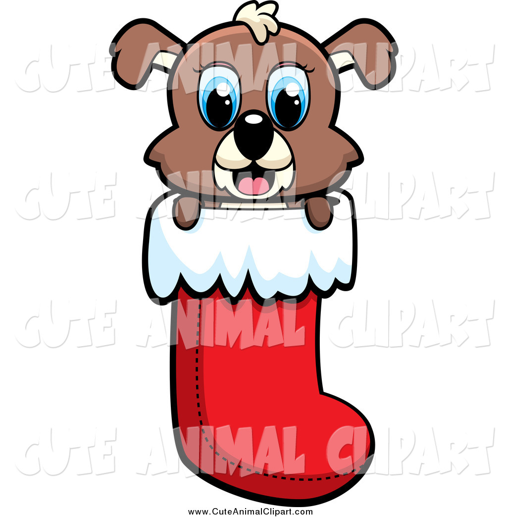     Clip Art Of A Happy Puppy In A Red Christmas Stocking By Cory Thoman