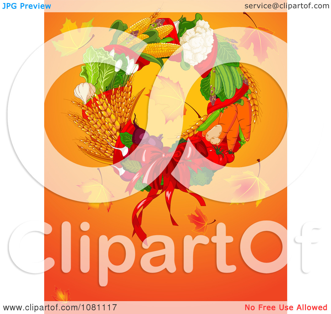 Clipart Autumn Harvest Thanksgiving Wreath With Leaves And Copyspace
