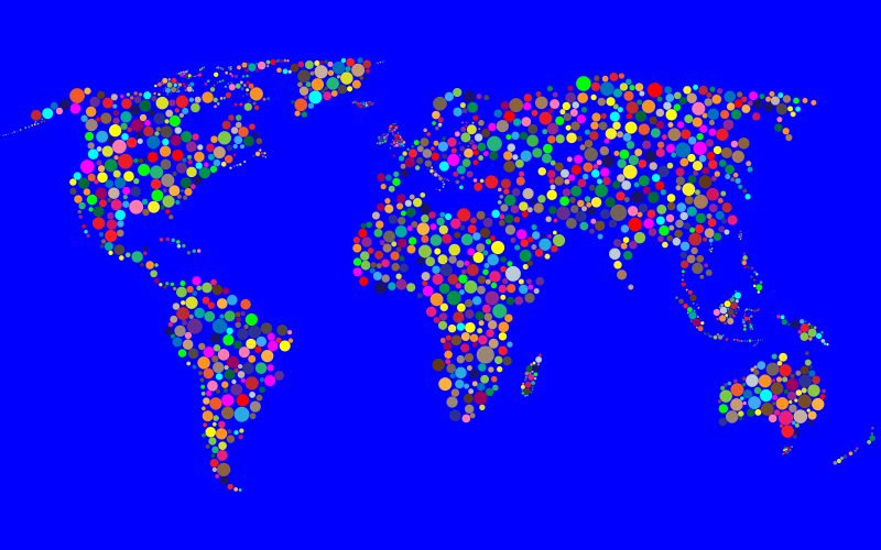 Clipart   Colorful Circles World Map With Background 2