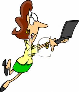 Clipart Of A Businesswoman Falling Down From The Sky With A Laptop