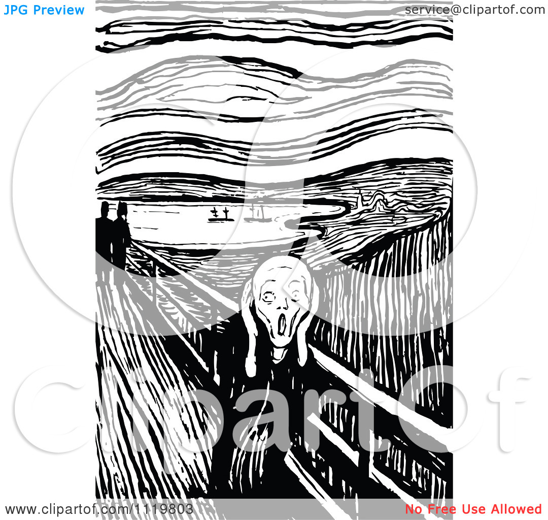 Clipart Of A Retro Vintage Black And White Screaming Man The Scream    