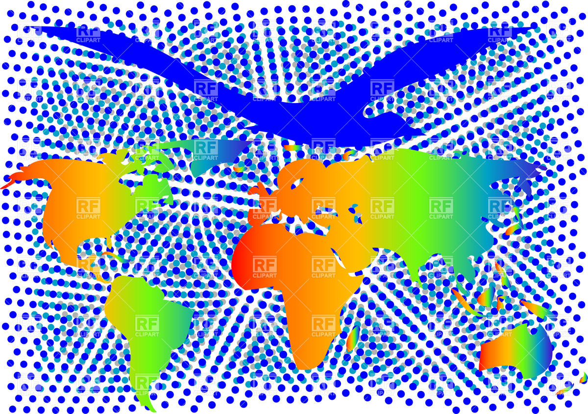 Flying Birg Over World Map Against Blue Halftone Background Download