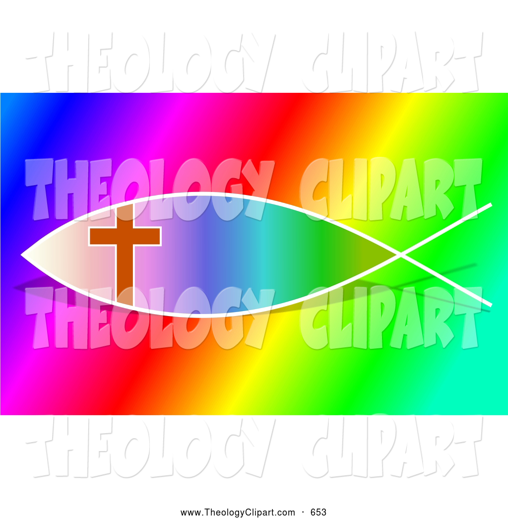 Larger Preview  Clip Art Of A Beautiful Rainbow Colored Ichthys Jesus