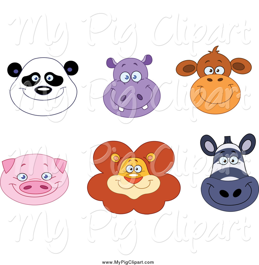 Larger Preview  Swine Clipart Of Happy Pig Panda Hippo Monkey Lion And