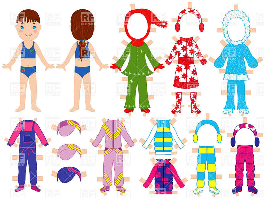 Paper Doll And Set Of Warm Clothes For Her With Technological Clips