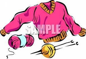 Sweater With Knitting Needles And Yarn   Royalty Free Clipart Picture