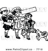 Vector Clipart Of Retro Black And White Kids With Flour Bread And A    