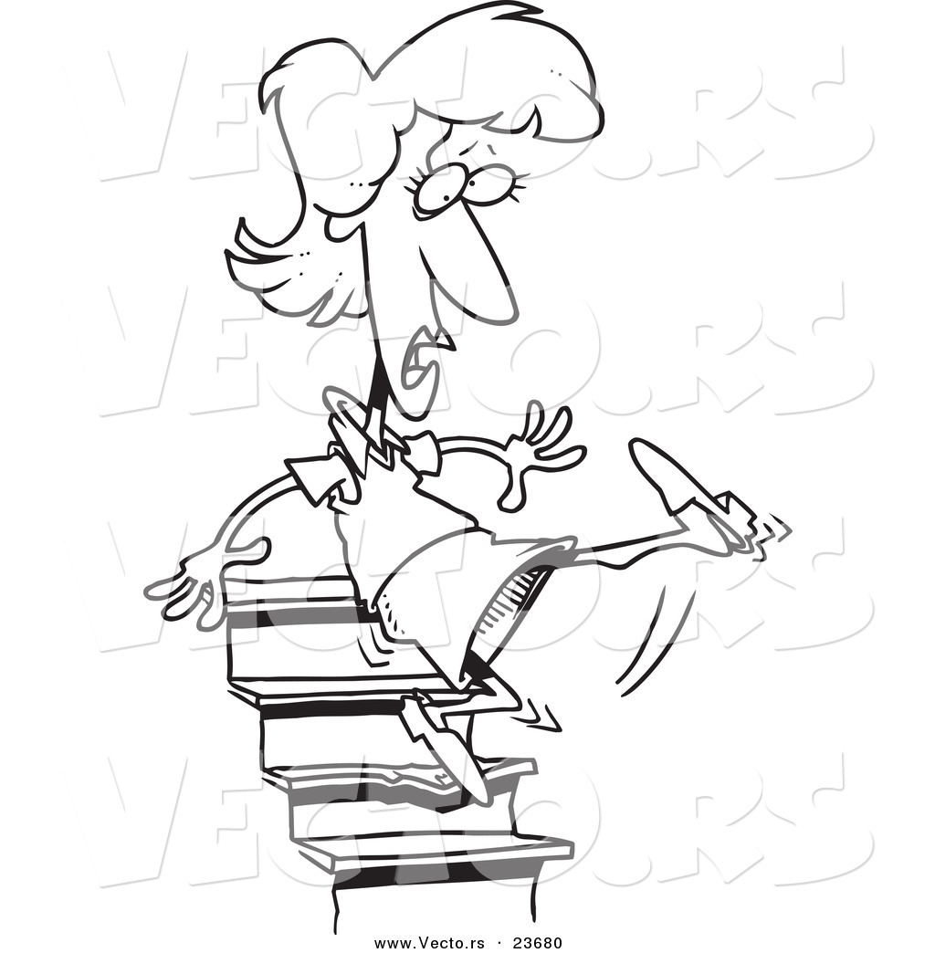 Woman Falling Down Stairs Coloring Page Outline By Ron Leishman 23680