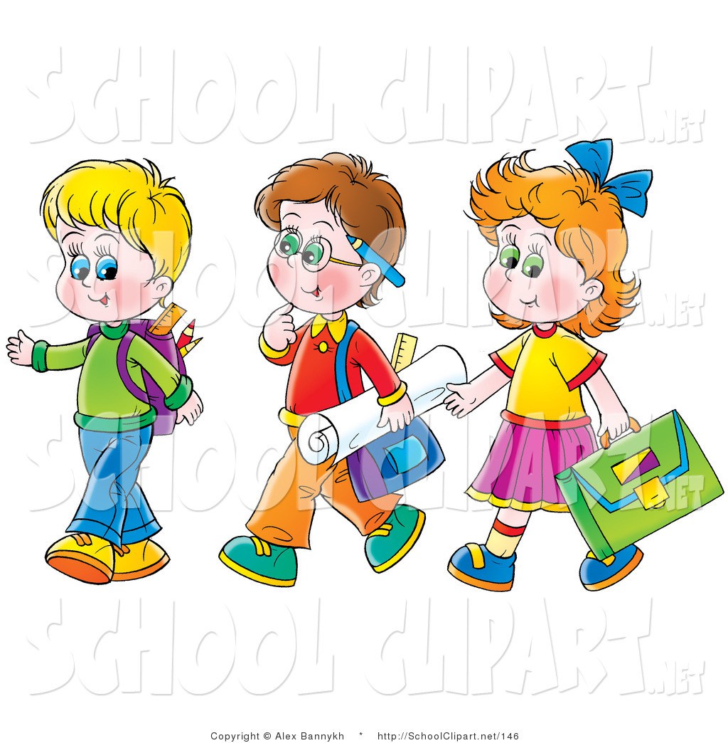 Clip Art Of A Trio Of Friends A Girl Walking With Two Boys On The