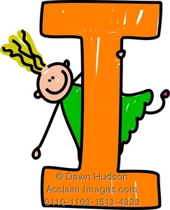 Clipart Image Of A Happy Little Girl Climbing Over A Giant Letter I