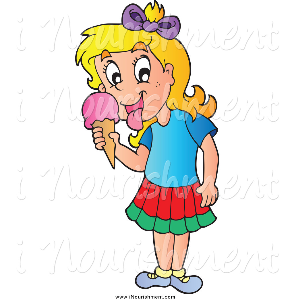 Clipart Of A Blond Girl Licking An Ice Cream Cone By Visekart    7441