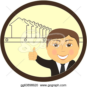 Clipart   Real Estate Agent Smile And Showing Thumb Up With Houses