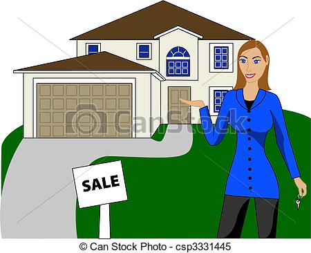 Clipart Vector Of Real Estate House Woman   Vector Illustration A Real