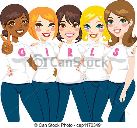 Eps Vectors Of Girl Power Friends   Five Women Friends Posing Together    