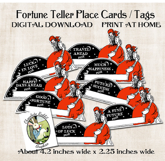 Fortune Teller Halloween Witch Place Cards Digital Download Printable