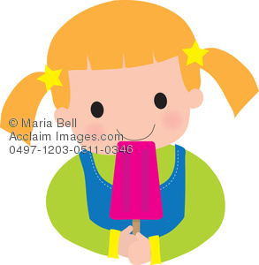 Girl Child Eating An Ice Cream Bar   Royalty Free Clipart Picture