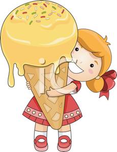 Girl Holding A Ice Cream Cone With Sprinkles   Royalty Free Clipart