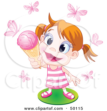 Happy Little Girl Holding Up An Ice Cream Cone To Pink Butte    By
