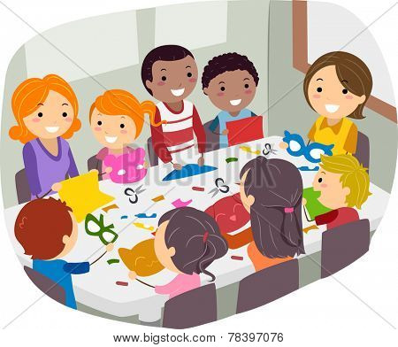 Illustration Of Parents And Their Friends Doing Paper Crafts Together