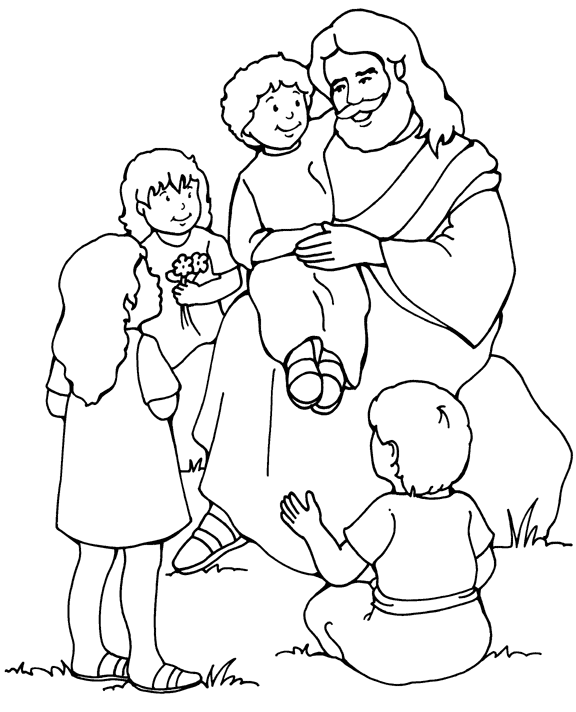 Jesus And The Children Coloring Page