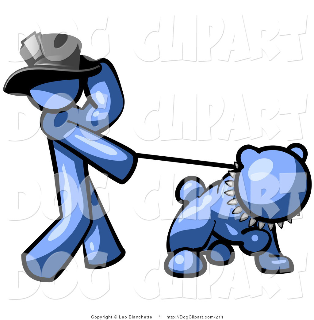 Of A Blue Man Walking A Strong Bulldog On A Leash By Leo Blanchette