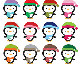 Penguins Holiday Christmas Winter   Holiday Penguins Digital Clip Art    