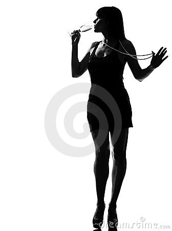 Stylish Silhouette Woman Drinking Champagne Royalty Free Stock Image