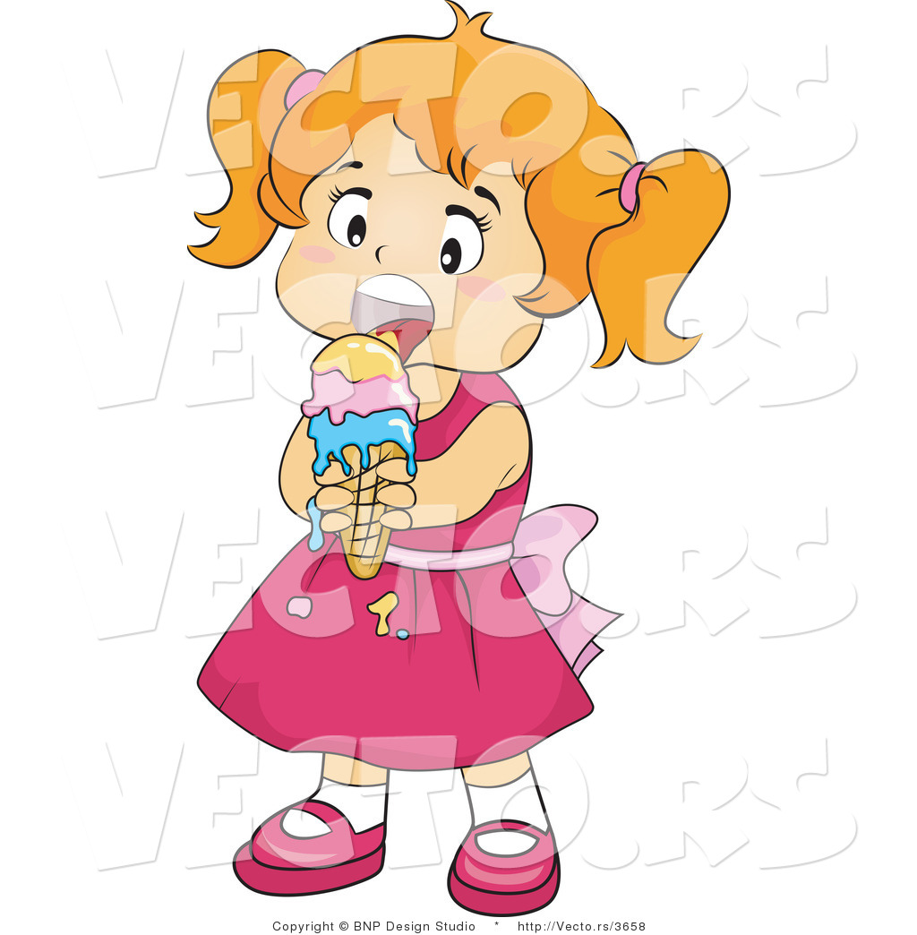 Vector Of Happy Girl Eating Ice Cream Cone