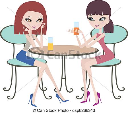 Vector   Two Friends In Cafe   Stock Illustration Royalty Free