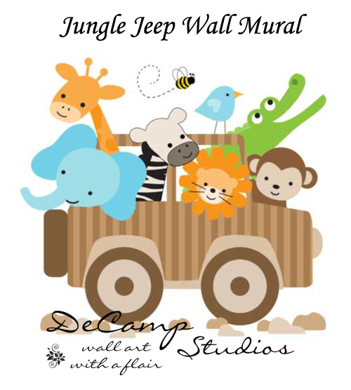 Baby Safari Border Clipart Jungle Animals Jeep Wall Mural