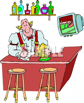Clip Art Of A Bartender Watching Televison   Foodclipart Com