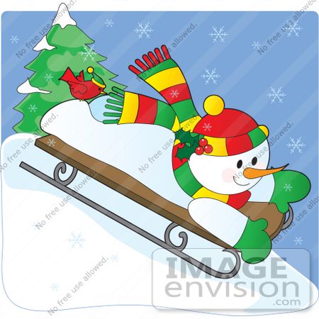 Clipart Of A Cute Red Bird Seated On A Snowman S Foot As They