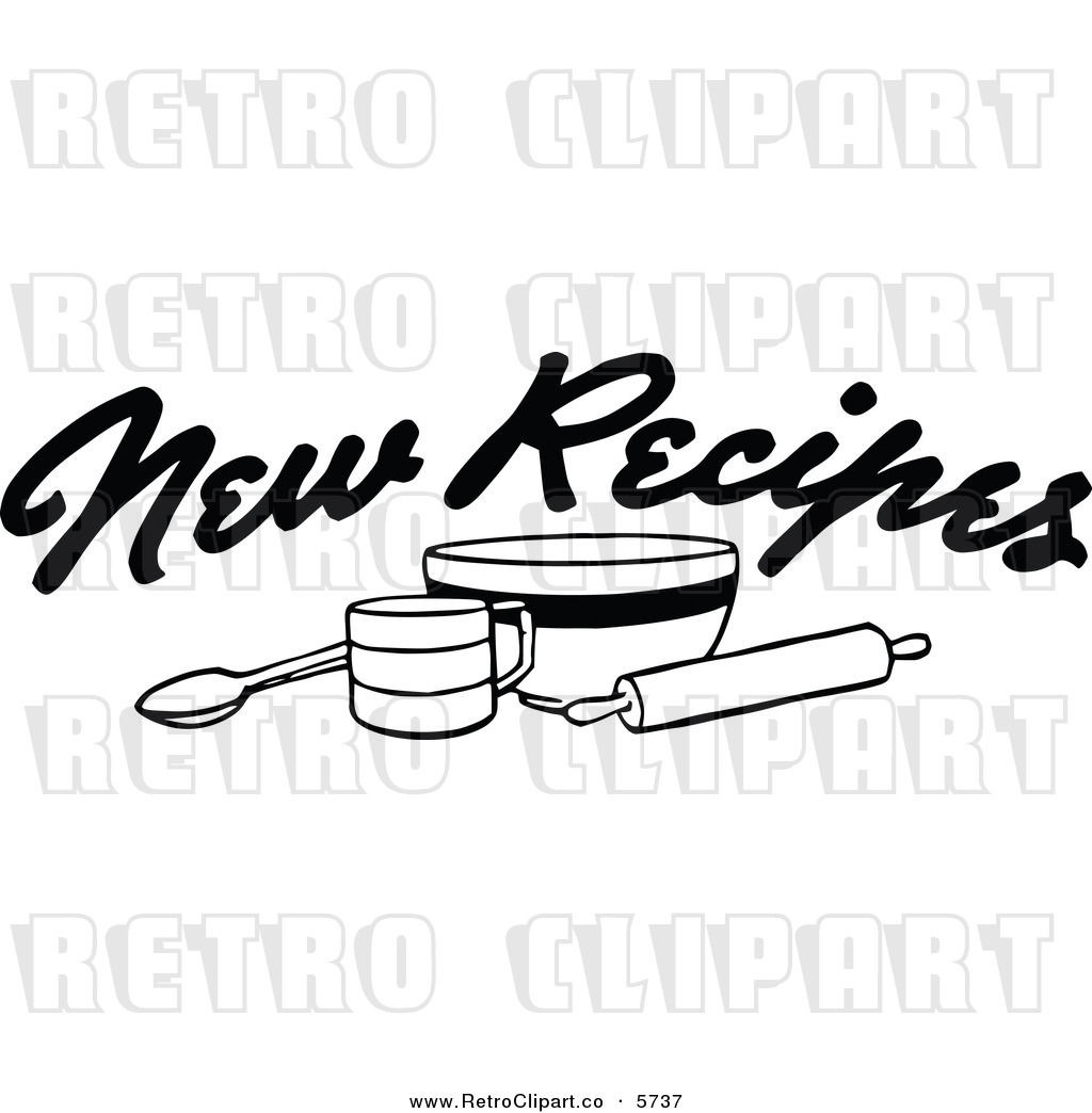 Vector Clipart Of A Black And White New Recipes Text Over Rolling Pin